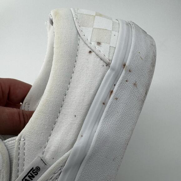 Vans Classic Checkerboard Slip On All White Canvas Skate Shoes M 5.5/ W 7 - Picture 11 of 13
